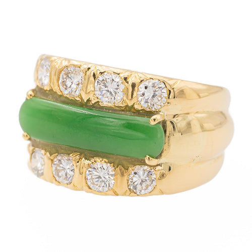 Bague 50 Bague en or jaune 18 carats avec jade jadéite et diamants 58 Facettes 2432017CN