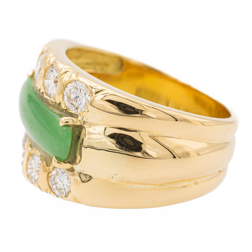Bague 50 Bague en or jaune 18 carats avec jade jadéite et diamants 58 Facettes 2432017CN