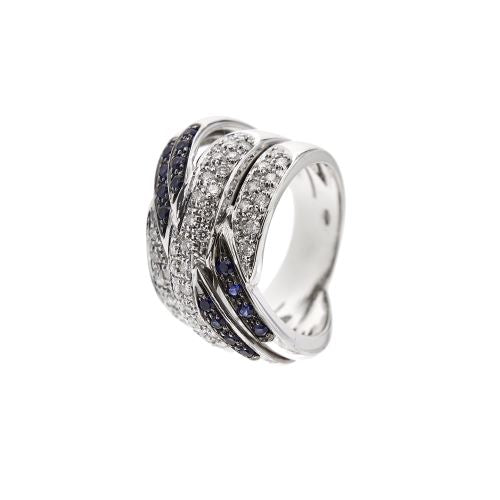 Bague 57 Bague bande croisée en or blanc 18 ct avec diamants et saphirs 58 Facettes 24509