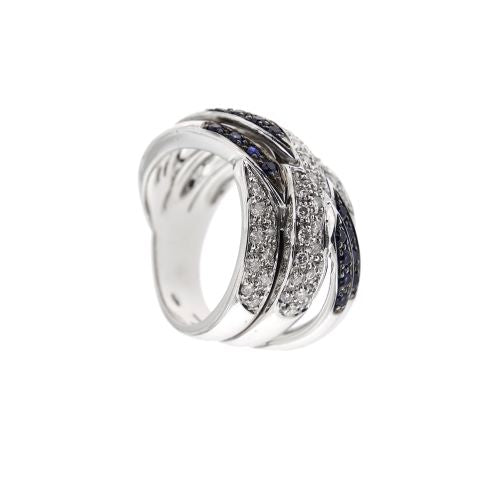 Bague 57 Bague bande croisée en or blanc 18 ct avec diamants et saphirs 58 Facettes 24509