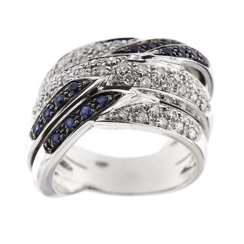 Bague 57 Bague bande croisée en or blanc 18 ct avec diamants et saphirs 58 Facettes 24509