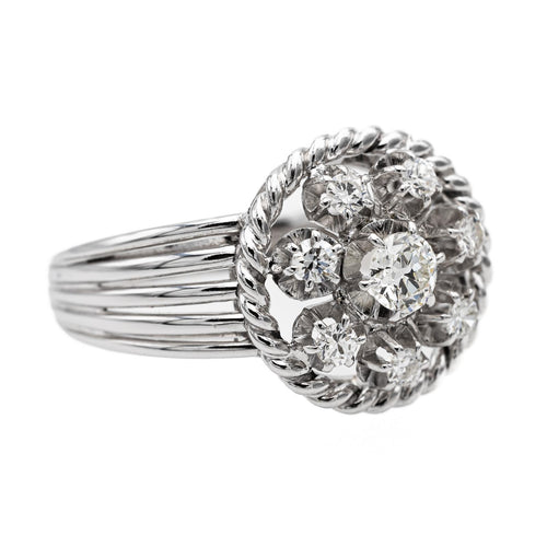 Bague 55.5 Bague marguerite en platine 920 sertie de diamants 58 Facettes 2490560CN