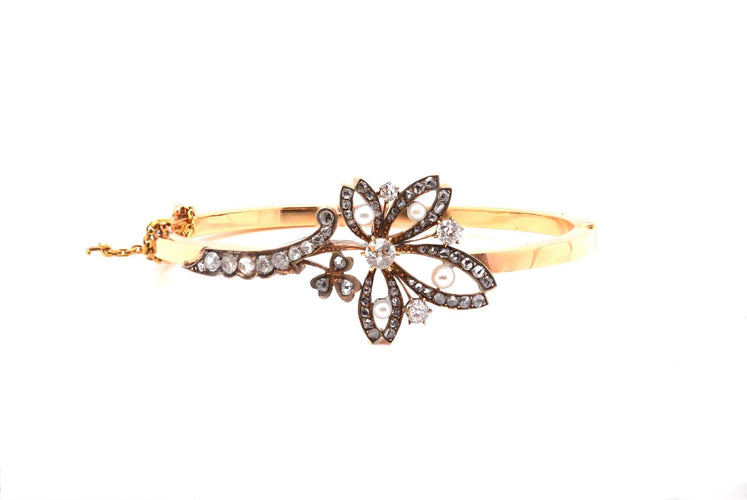 Bracelet Bracelet XIXe siècle en or jaune, argent, diamants et perles fines 58 Facettes 24965
