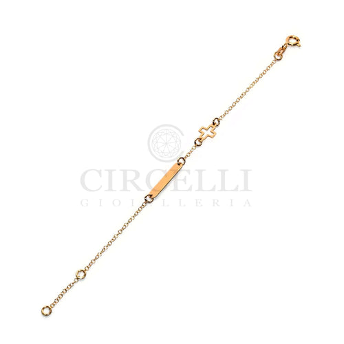 Armbånd Børnearmbånd - Kors og plade i 18k gult guld 58 Facettes CB00OG03O0VFC