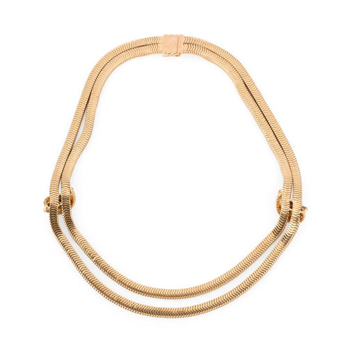 Collier Collier double rang à maillons lisses en or jaune et diamants 58 Facettes 1