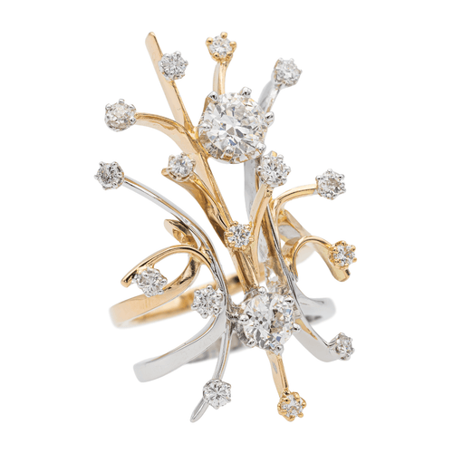 Bague 54.5 Bague ajourée en or jaune, rose et blanc 18 carats avec diamants 58 Facettes 2513757CN