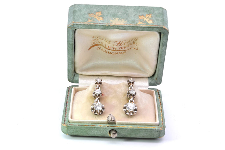 Boucles d'oreilles Dormeuses années 1950 en or 18k, émeraudes et diamants 58 Facettes 25246