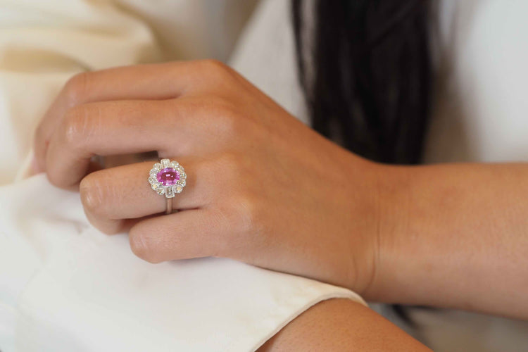 Bague 52 Bague saphir rose et diamants en or blanc 18k 58 Facettes 25429 25445