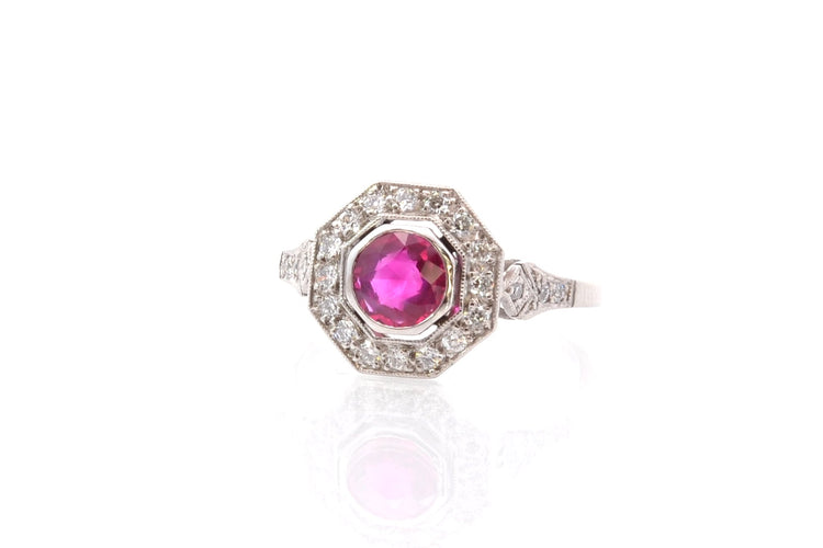 Bague 55 Bague Art déco en platine avec rubis et diamants 58 Facettes 25722