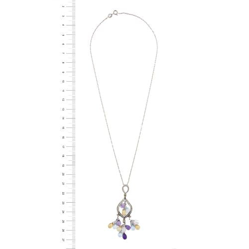 Collier Collier - Pendentif en or blanc 18 ct avec diamants et pierres fines 58 Facettes 25768