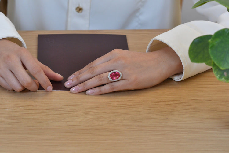 Bague 53 Bague tourmaline 10,87 ct et diamants en platine 58 Facettes 25878-26585