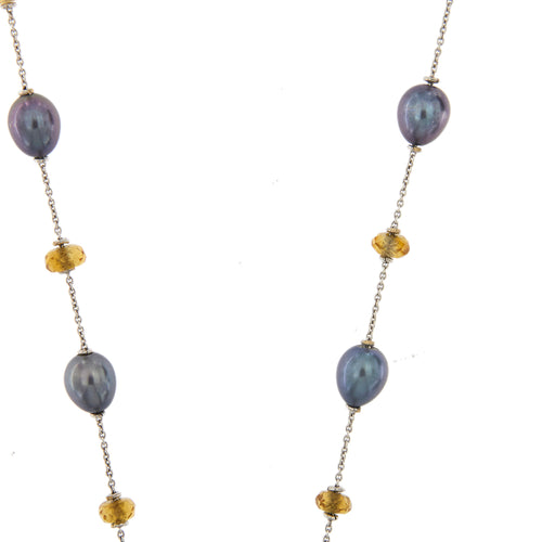 Collier Collier - Perles et quartz citrine en or blanc 18 ct 58 Facettes 25940