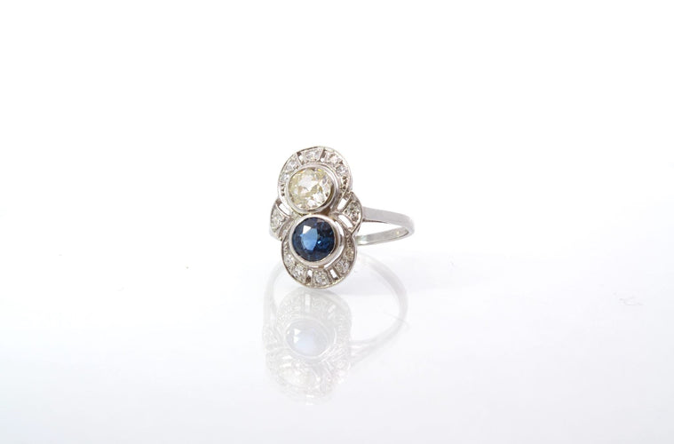Bague 55 Bague Art déco en platine saphir et diamants 58 Facettes 25983