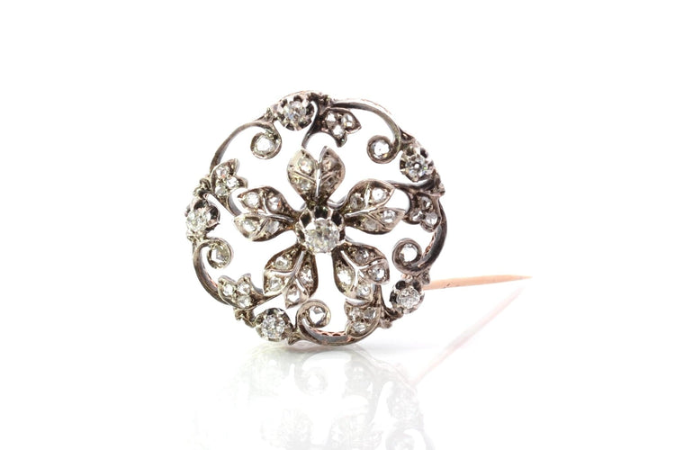 Broche Broche XIXe siècle en or et argent sertie de diamants 58 Facettes 26043