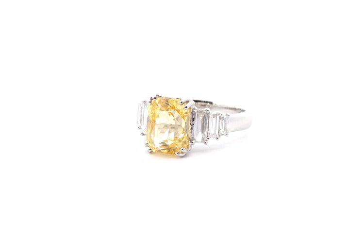 Bague 54 Bague saphir jaune 5,18 ct et diamants en platine 58 Facettes 26304-26316