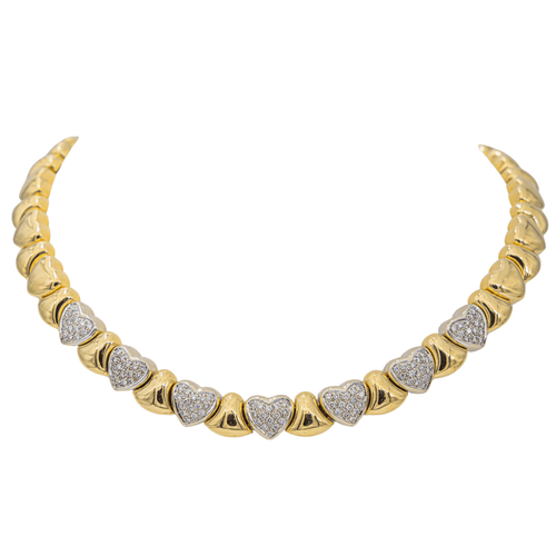 Collier Collier ras-de-cou motifs cœurs en or jaune et blanc avec diamants 58 Facettes 2643302CN