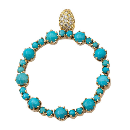Pendentif Pendentif en or jaune 18 carats à turquoises et diamants 58 Facettes 2647007CN