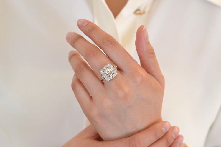 Bague 54 Bague Art déco en platine et or 18k avec diamants 1,06 ct 58 Facettes 26479-26559