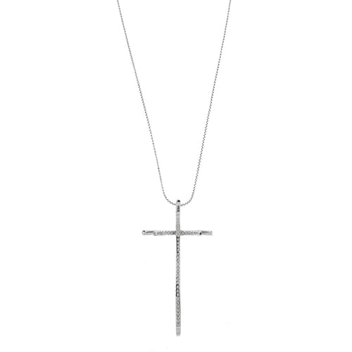 Collier Recarlo - Collier à maille grecque avec pendentif double croix en or blanc et diamants 58 Facettes 26524