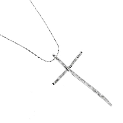 Collier Recarlo - Collier à maille grecque avec pendentif double croix en or blanc et diamants 58 Facettes 26524