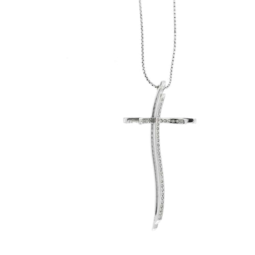 Collier Recarlo - Collier à maille grecque avec pendentif double croix en or blanc et diamants 58 Facettes 26524