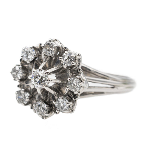 Bague 55.5 Bague en or blanc 18 carats sertie de diamants taille ancienne 58 Facettes 2663489CN