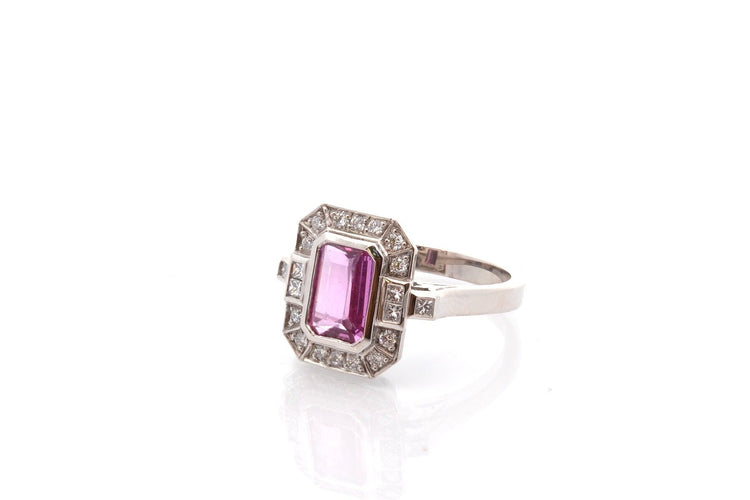 Bague 53 Bague vintage en platine au saphir rose et diamants 58 Facettes 26641-27260