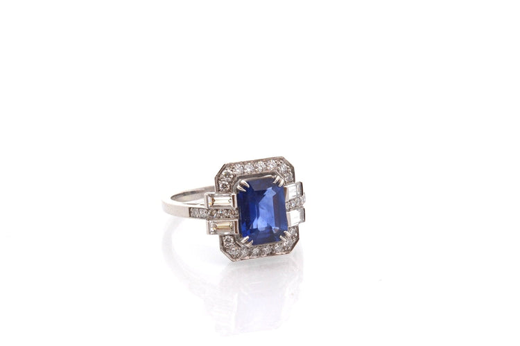 Bague 53 Bague vintage en platine au saphir de Ceylan 2,15 ct et diamants 58 Facettes 26693-27261