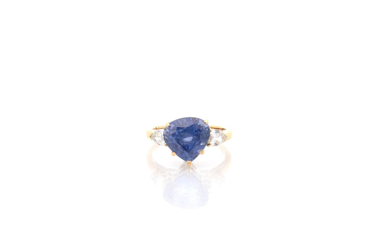 Bague 51 Bague saphir de Ceylan 6,92 ct et diamants en or jaune 18k 58 Facettes 26791-26644