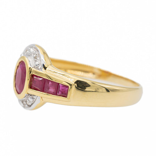 Bague 57 Bague rubis et diamants en or jaune et or blanc 18 carats 58 Facettes 2682322CD