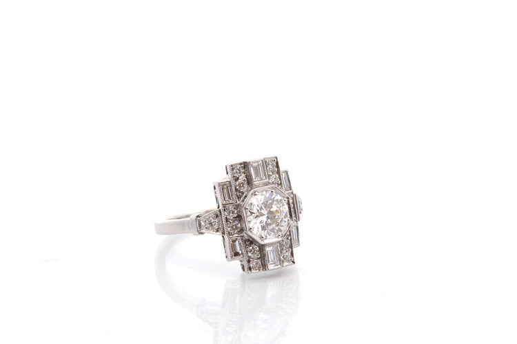Bague 53.5 Bague Art déco en platine avec diamant 0,99 ct 58 Facettes 26861-26983