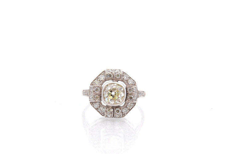 Bague 53.5 Bague Art déco en platine avec diamants 1,11 ct 58 Facettes 26863-26531a