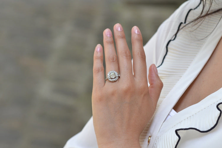 Bague 53.5 Bague Art déco en platine avec diamants 1,11 ct 58 Facettes 26863-26531a