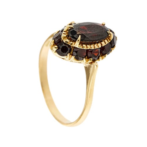 Bague Bague halo en or rose 18 ct avec grenats 58 Facettes 26868