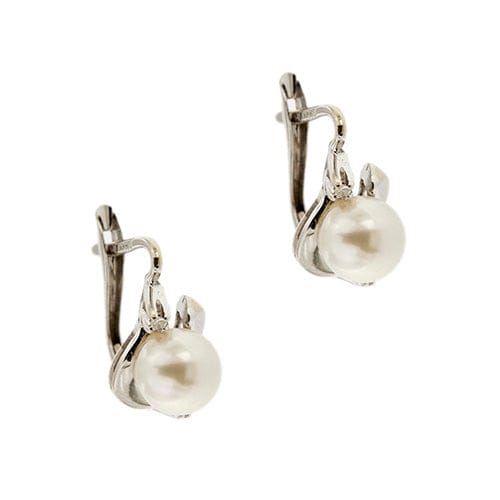 Boucles d'oreilles Boucles d’oreilles - Puces en or blanc 18 carats, perles et diamants 58 Facettes 26902