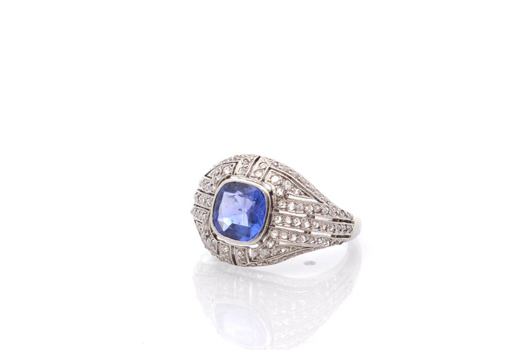 Bague 54 Bague Art déco en platine avec saphir de Ceylan et diamants 58 Facettes 27001