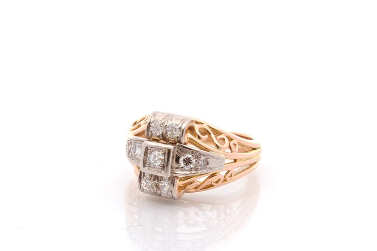 Bague 55 Bague vintage en or jaune 18k et diamants 58 Facettes 27091