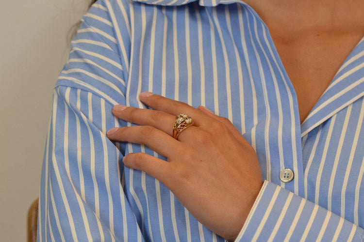 Bague 55 Bague vintage en or jaune 18k et diamants 58 Facettes 27091