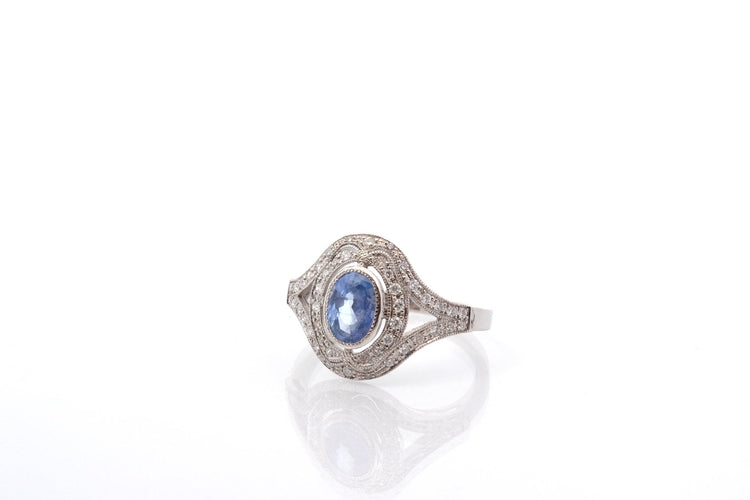 Bague 55 Bague Art déco saphir et diamants en platine 58 Facettes 27175