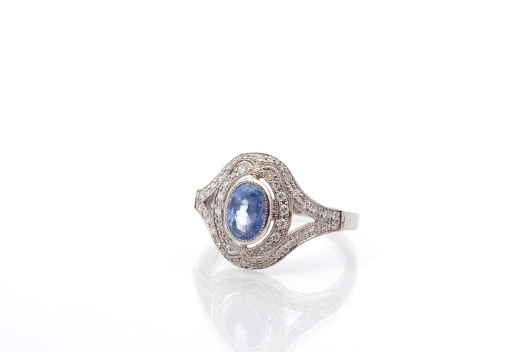 Bague 55 Bague Art déco saphir et diamants en platine 58 Facettes 27175