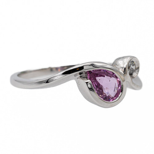 Bague 54 Bague Toi & Moi en or blanc 18 carats avec saphir rose et diamant 58 Facettes 2718334CN