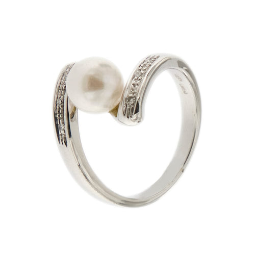 Bague 55 Nimei - Bague en or jaune 18 ct avec perle et diamants 58 Facettes 27203