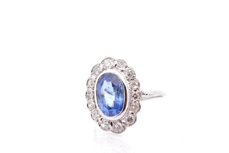 Bague 56 Bague vintage saphir de Ceylan 4,09 ct et diamants en platine 58 Facettes 25641-27222