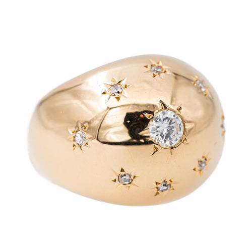 Bague 47.5 Bague bombée en or jaune 18 carats sertie de diamants 58 Facettes 2722622CN