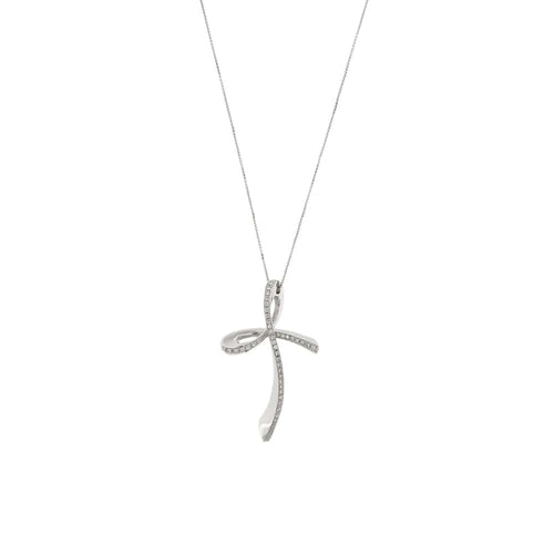 Collier Collier avec croix en or blanc 18 ct et diamants 58 Facettes 27373
