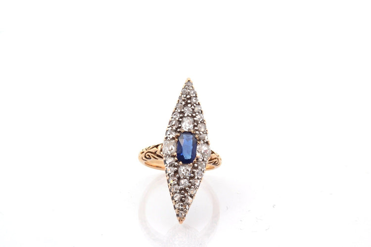 Bague 49 Bague marquise ancienne en or 18k, saphir et diamants 58 Facettes 27625