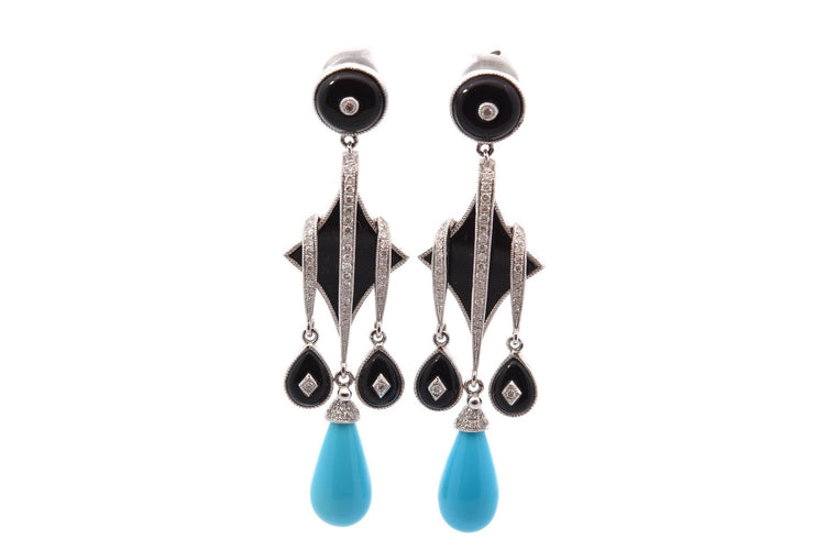 Boucles d'oreilles Boucles d’oreilles en or 18k avec onyx, diamants et turquoises 58 Facettes 27762dv