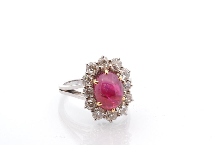 Bague 54.5 Bague rubis birman non chauffé 4,58 ct en or 18k et diamants 58 Facettes 27808