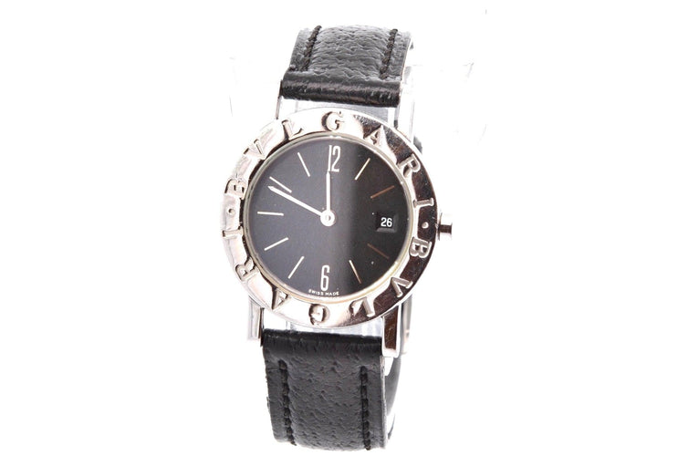 Montre Bvlgari - Montre en acier, mouvement quartz, bracelet cuir 58 Facettes 27876