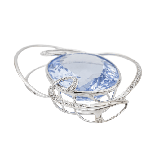 Pendentif Pendentif en or blanc 18 carats avec aigue-marine et diamants 58 Facettes 2826011CN